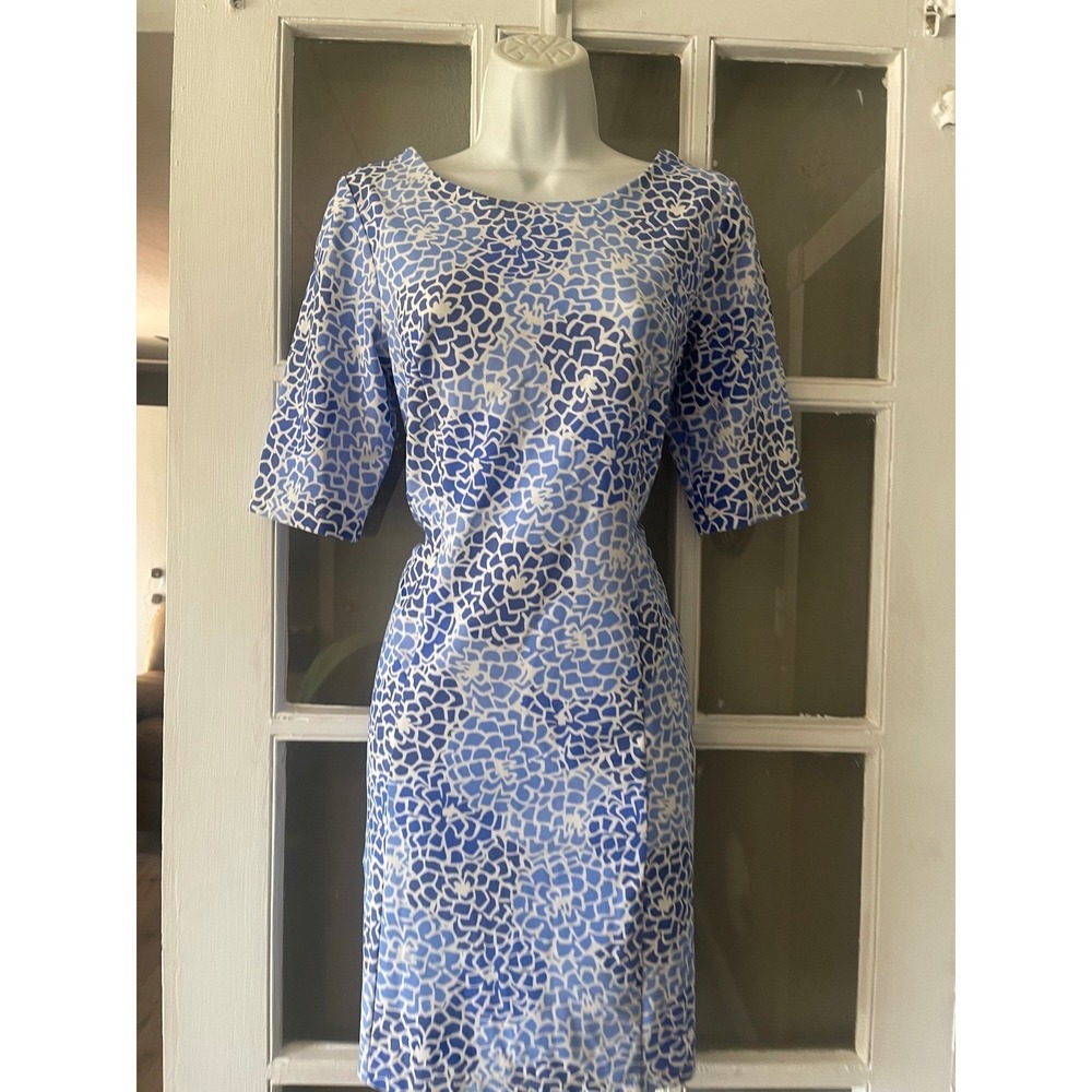 Jude Connally Blue White Mosaic Print Jude Sheath Dress Sz M